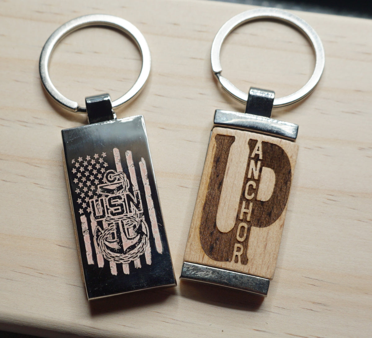 Chief Anchor Up Wood and Metal Keychain