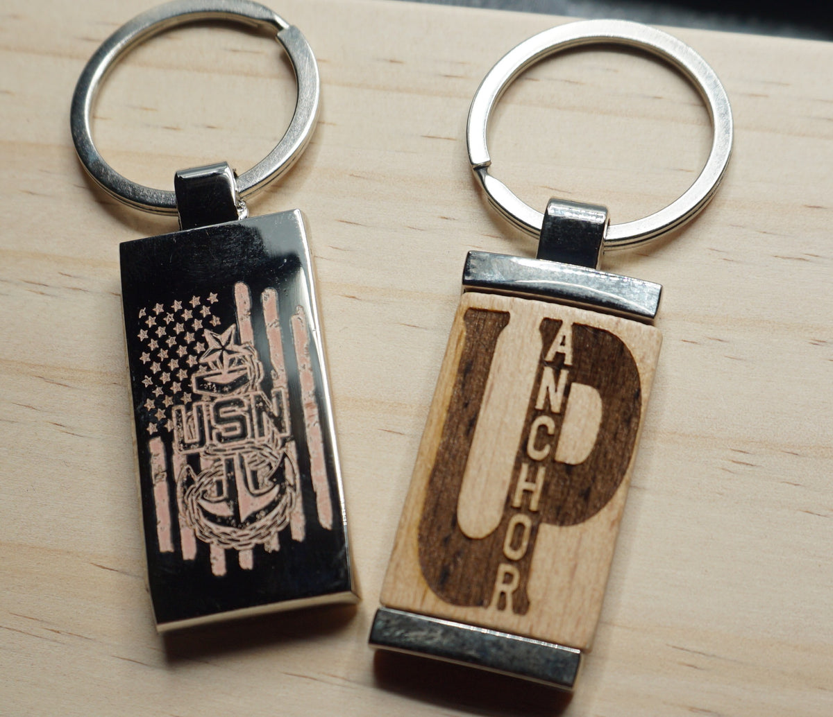 Senior Chief Anchor Up Wood and Metal Keychain