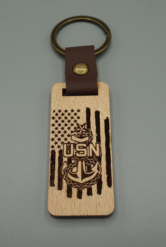 Senior Chief Wooden Keychain Flag