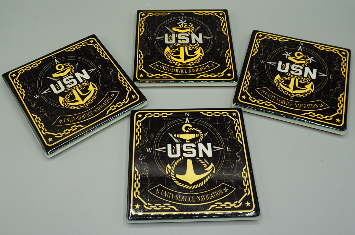 Set of 4 Ceramic Chief Coasters with Stand
