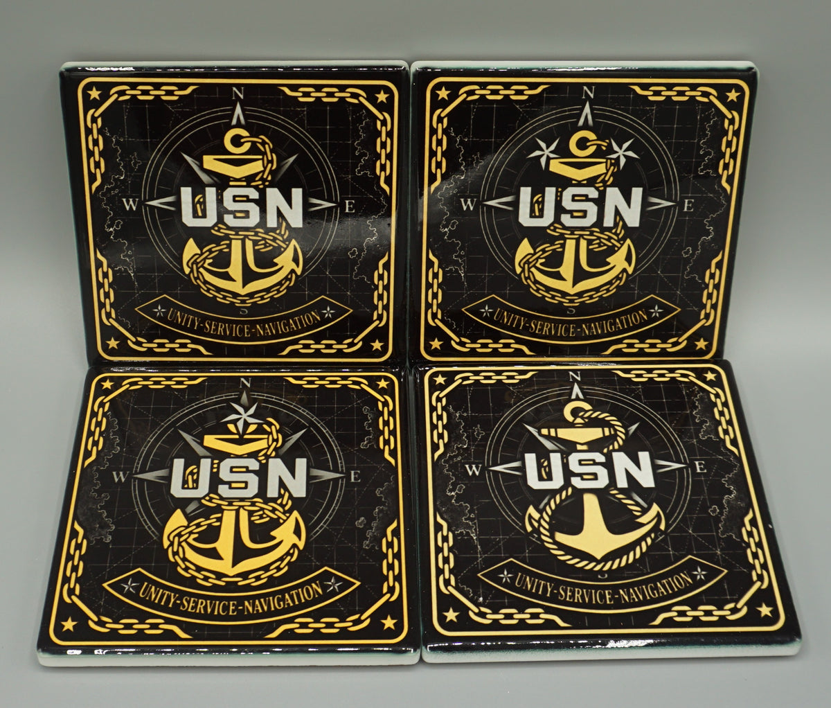 Set of 4 Ceramic Chief Coasters with Stand